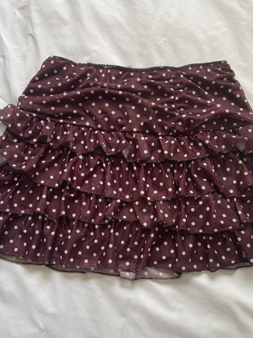SHEIN Vacation Polka Dot Print Dark Brown Layered Ruffle Hem Short Skirt